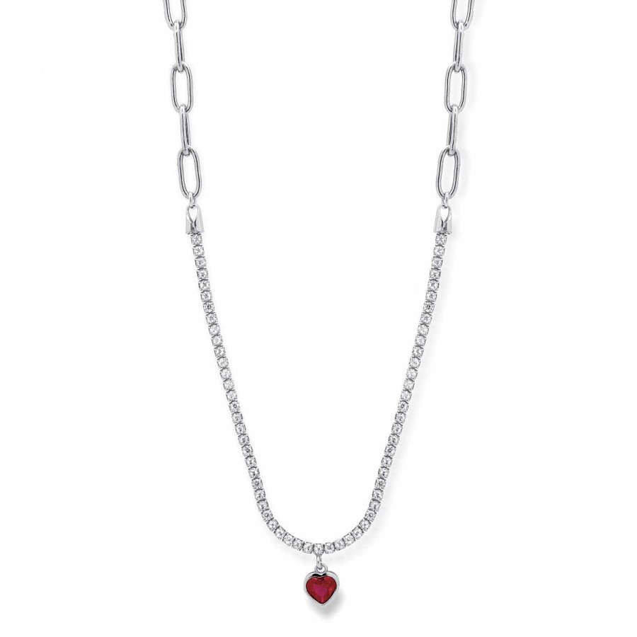 Collane La Gioielleria | Collier Tennis Con Cuore In Argento 925