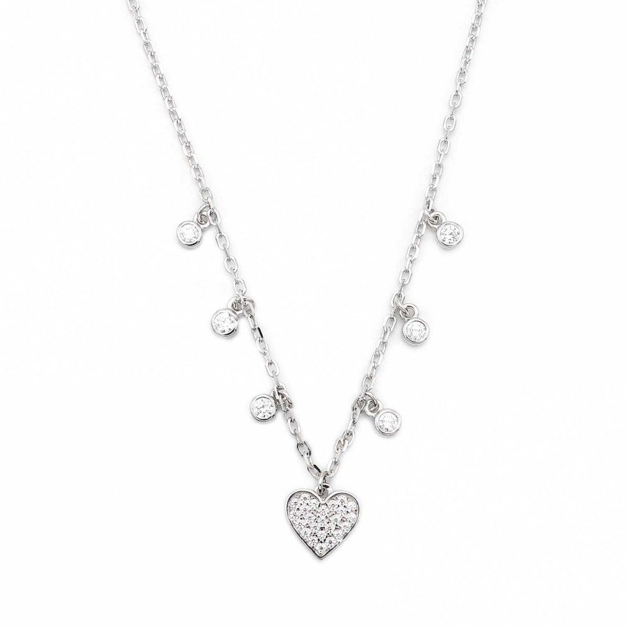 Collane La Gioielleria | Collier In Argento 925 Con Pietre Pendenti E Cuore Pave'