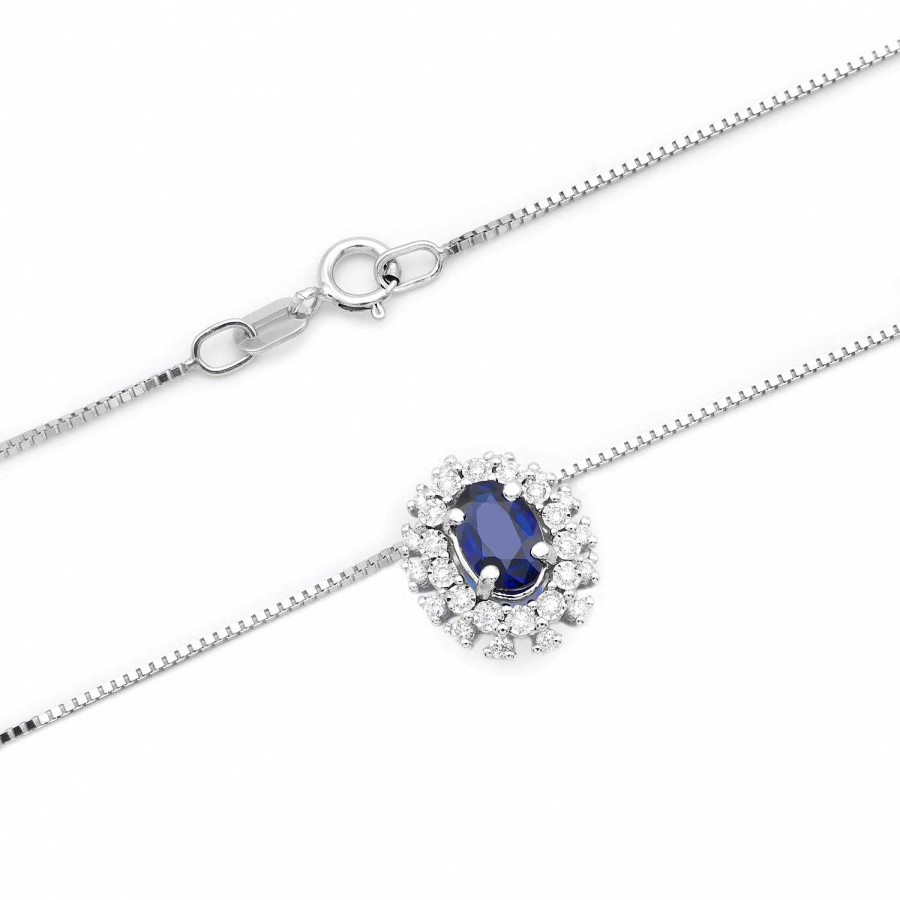 Collane La Gioielleria | Collier Diana Con Zaffiro 0,57 Ct E Diamanti