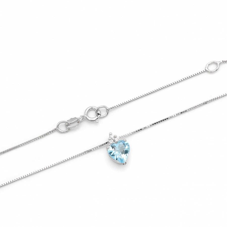 Collane Dorico Gioielli | Collier Con Diamante E Acquamarina A Forma Di Cuore