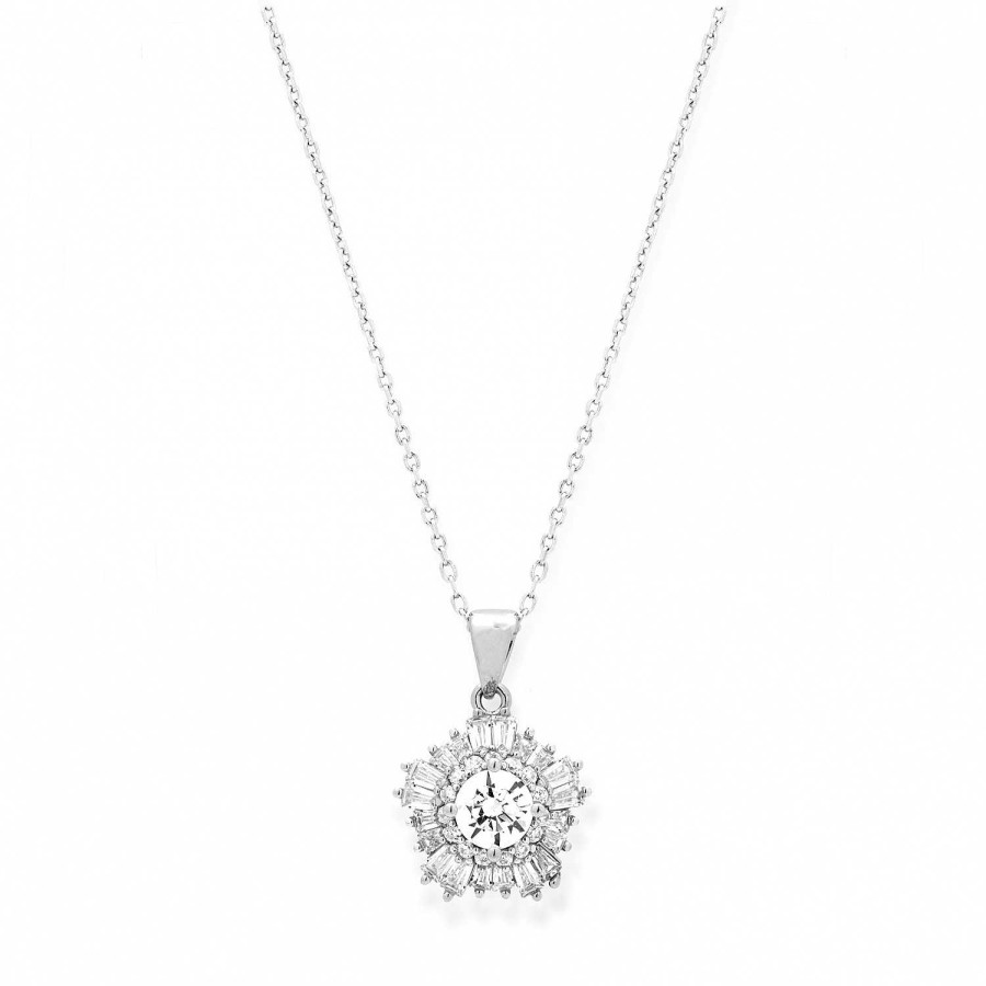 Collane Cassero Gioielli | Collier Fiore Con Baguette In Argento 925