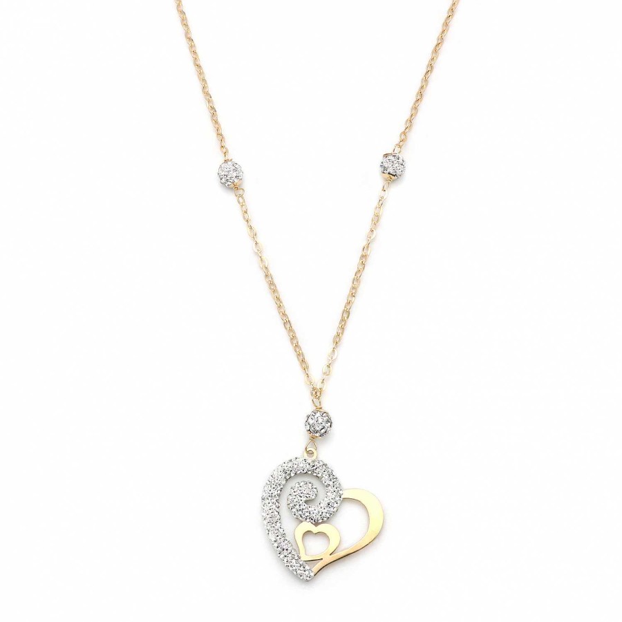 Collane Gimar | Collier Con Pendente A Cuore Con Strass In Oro 750