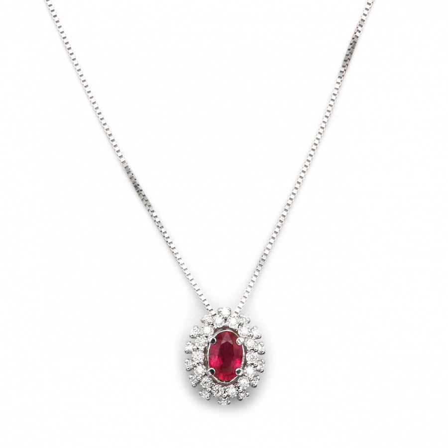 Collane La Gioielleria | Collier Diana Con Rubino 0,65 Ct E Diamanti