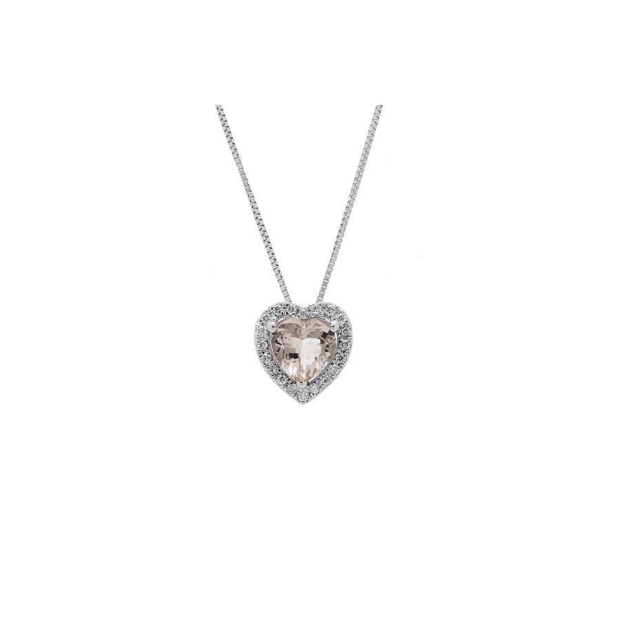 Collane La Gioielleria | Collier Con Pendente A Cuore Con Morganite E Diamanti