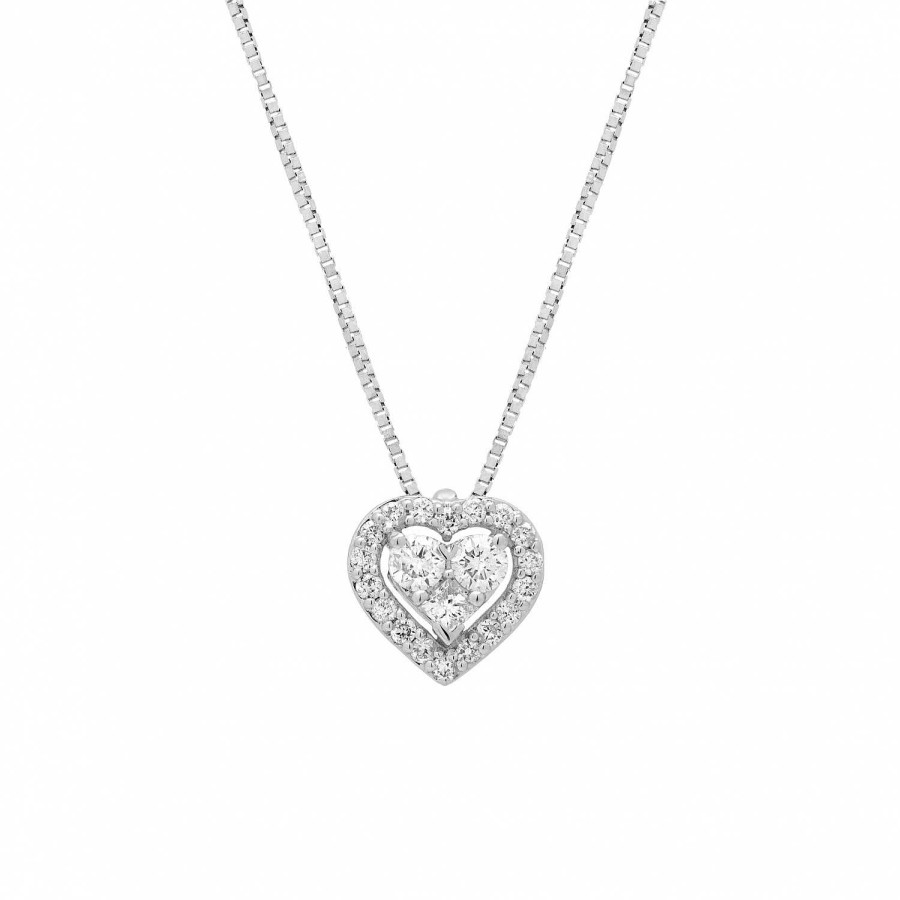 Collane La Gioielleria | Collier Cuore Con Pave' Di Diamanti