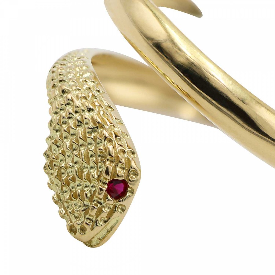 Anelli Rinaldi | Anello Snake In Oro Giallo 750 Due Giri Occhi Con Pietre Rosse