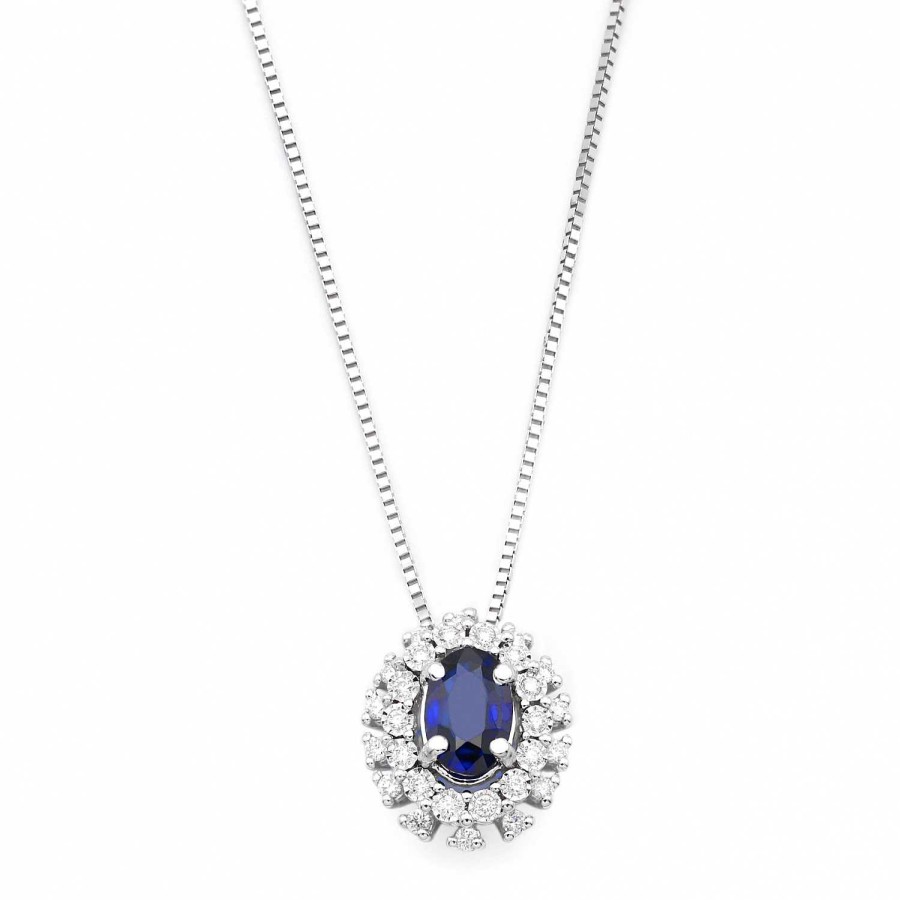 Collane La Gioielleria | Collier Diana Con Zaffiro 0,57 Ct E Diamanti