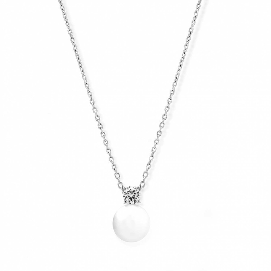 Collane Daveri Vicenza | Collier In Argento 925 Con Zircone E Perla Centrale