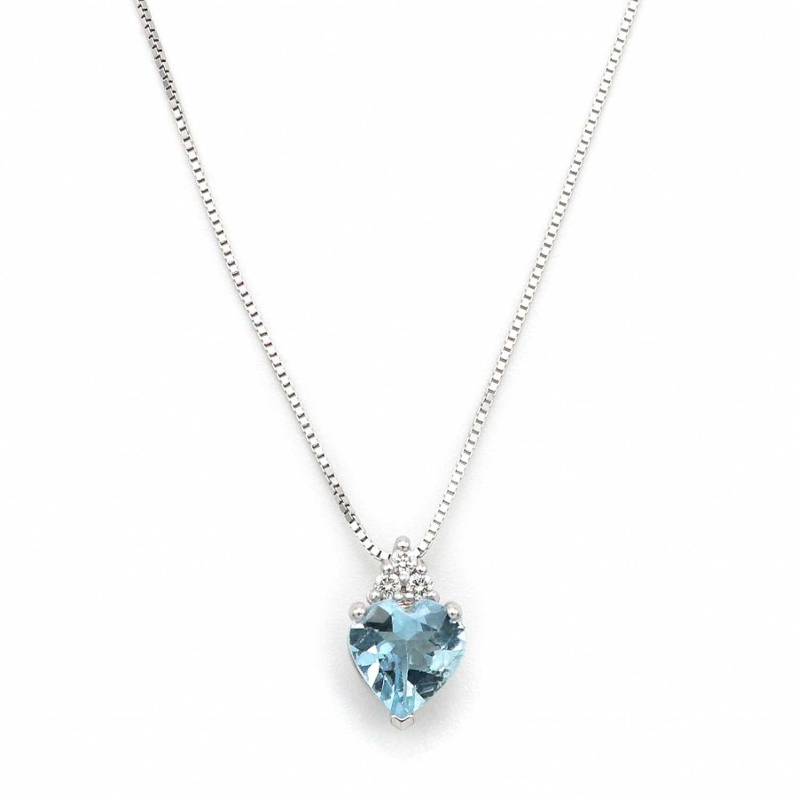 Collane Dorico Gioielli | Collier Con Diamante E Acquamarina A Forma Di Cuore